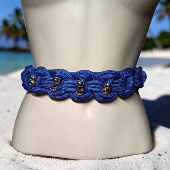 VTG Stretchy Blue Braided Cinch Belt w/ Gold Beads 34\